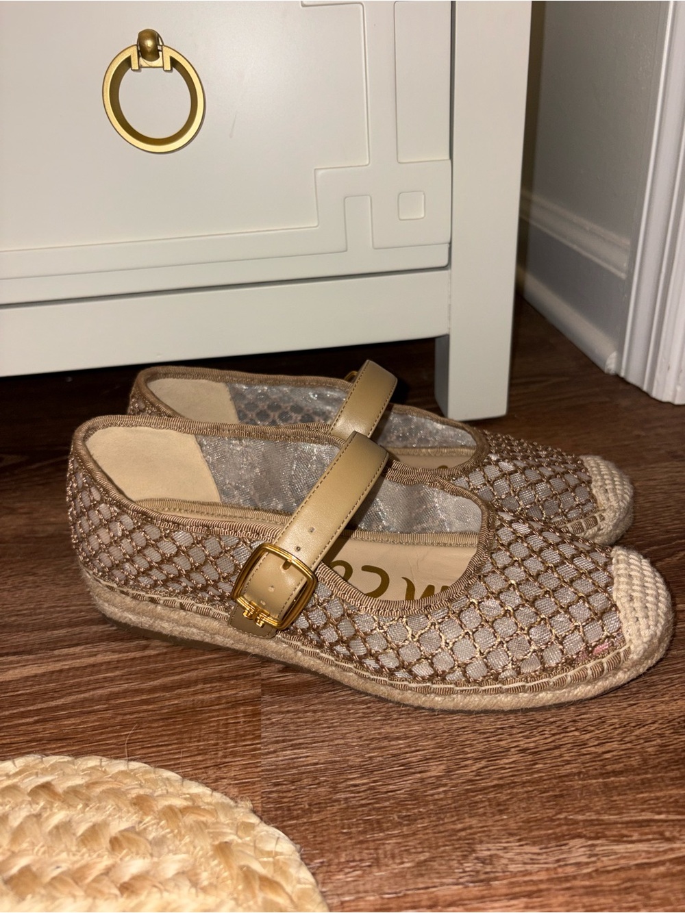 Sam Edelman Beige Woven Espadrille Flats with Gold Buckle - Picture 5 of 6